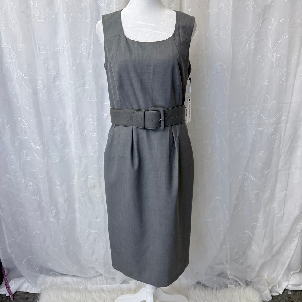 Calvin Klein Womens Zinc Gray Belted Sheath Dress CD8K1425 Size 8